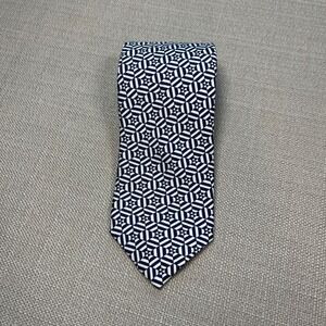 Charles Tyrwhitt Mens Navy White Geometric Silk Tie Made in England Jermyn St